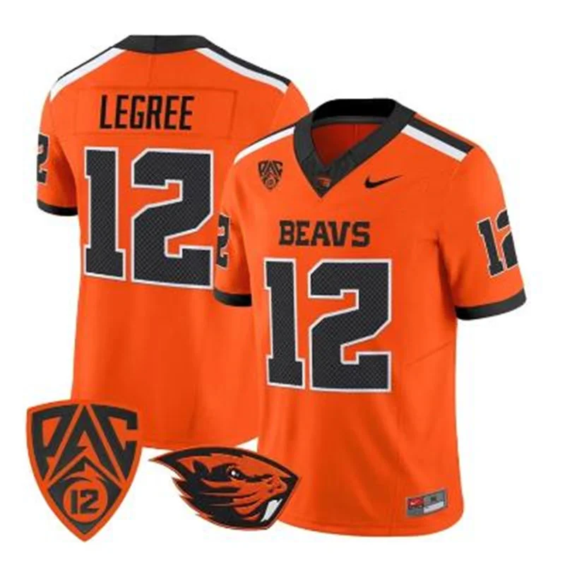 Oregon State Beavers #12 Jesse Legree Orange Football Game Jersey