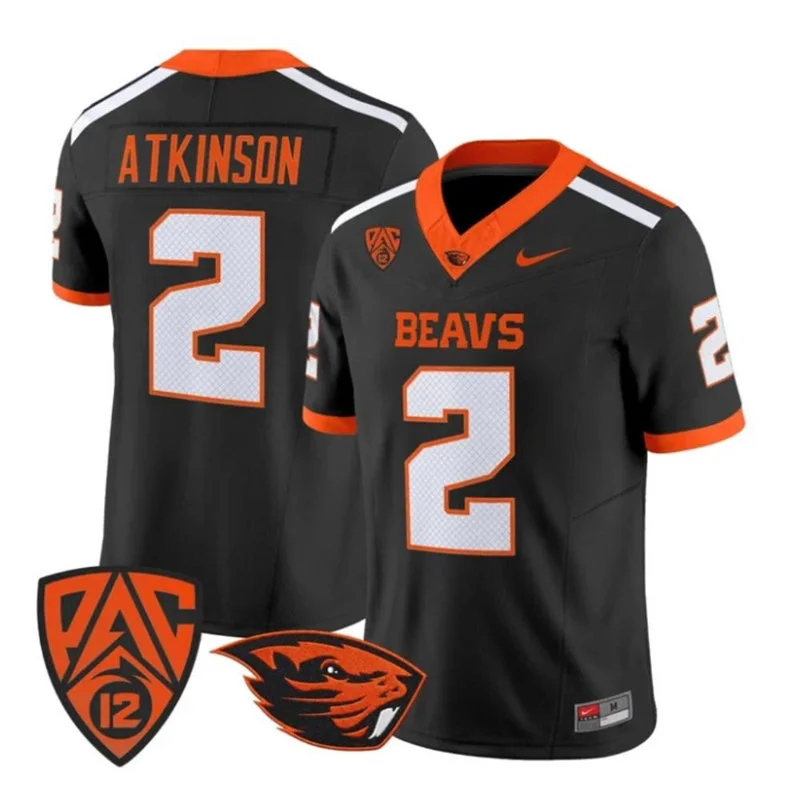 Oregon State Beavers #2 Braden Atkinson Black Football Game Jersey