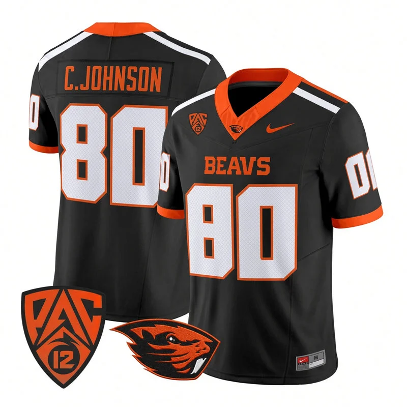 Oregon State Beavers Retired Player #80 Chad Johnson Black Football Game Jersey