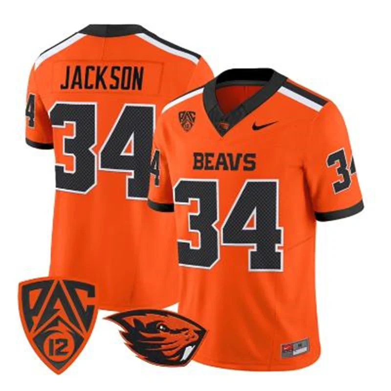 Oregon State Beavers Retired Player #34 Steven Jackson Orange Football Game Jersey