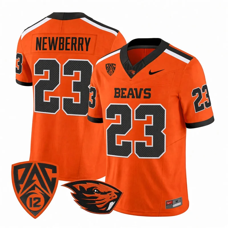 Oregon State Beavers #23 AJ Newberry Orange Football Game Jersey