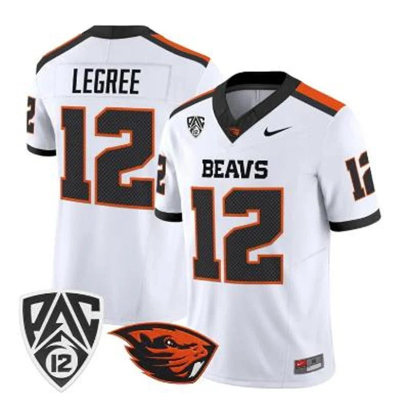 Oregon State Beavers #12 Jesse Legree White Football Game Jersey
