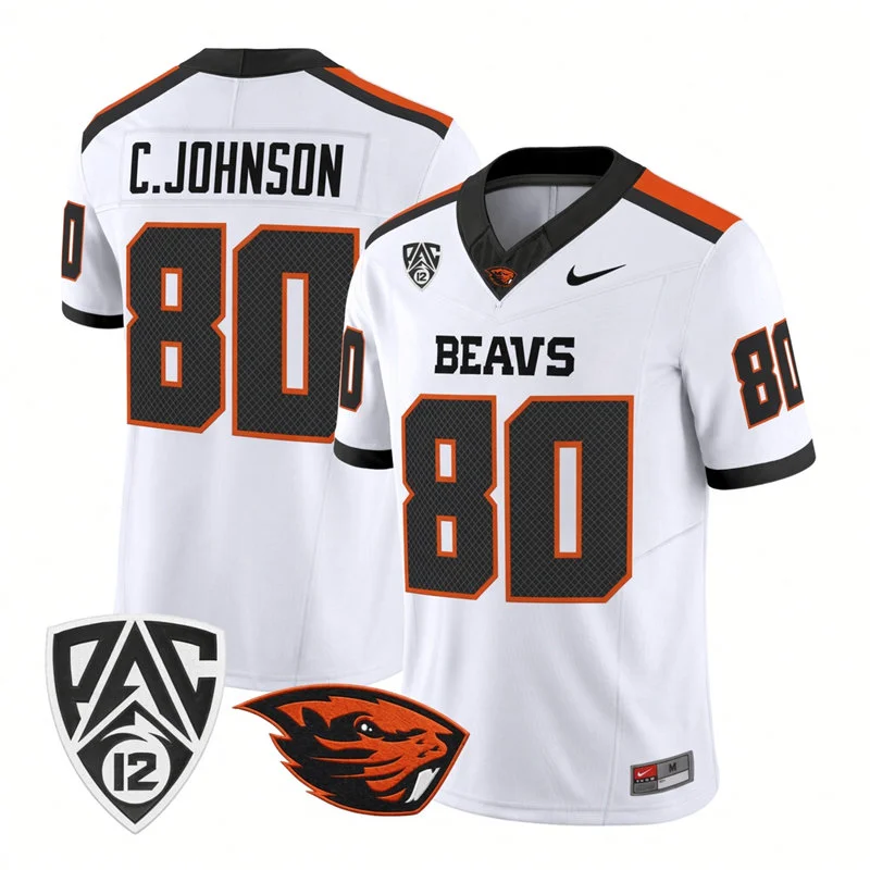 Oregon State Beavers Retired Player #80 Chad Johnson White Football Game Jersey