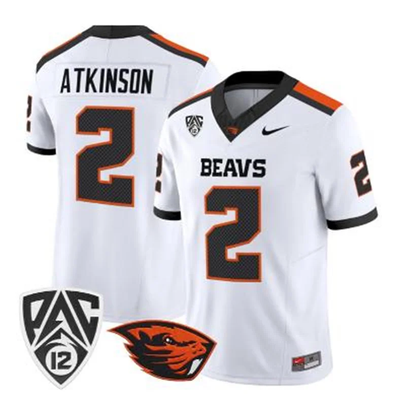 Oregon State Beavers #2 Braden Atkinson White Football Game Jersey