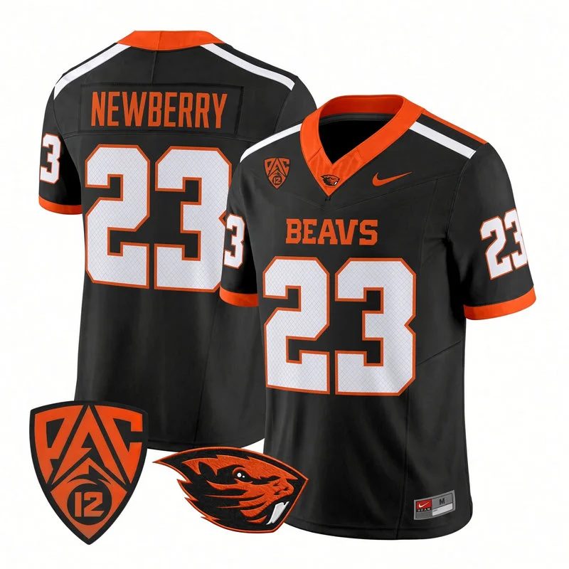 Oregon State Beavers #23 AJ Newberry Black Football Game Jersey