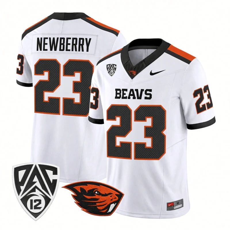 Oregon State Beavers #23 AJ Newberry White Football Game Jersey