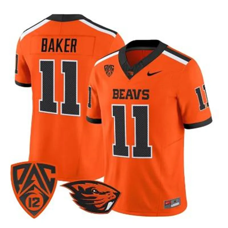 Oregon State Beavers Retired Player #11 Terry Baker Orange Football Game Jersey