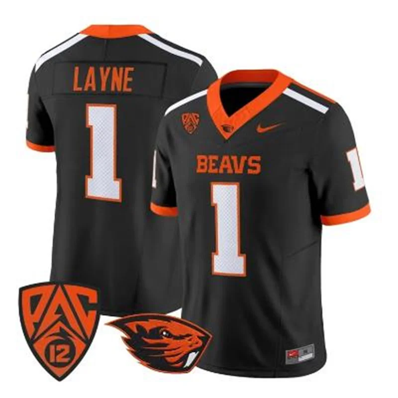 Oregon State Beavers #1 Dylan Layne Black Football Game Jersey