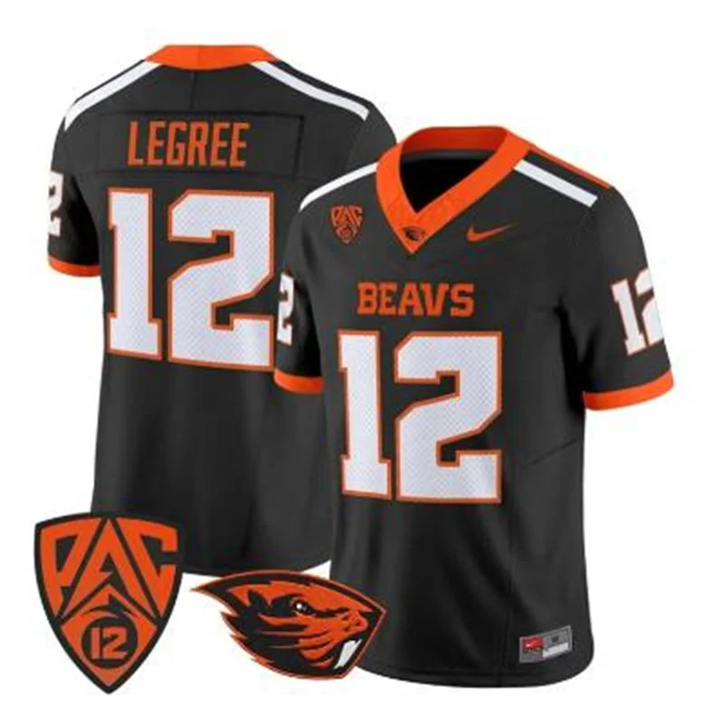 Oregon State Beavers #12 Jesse Legree Black Football Game Jersey