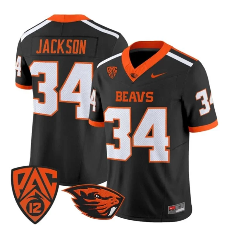 Oregon State Beavers Retired Player #34 Steven Jackson Black Football Game Jersey