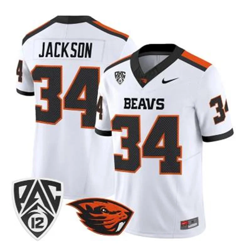 Oregon State Beavers Retired Player #34 Steven Jackson White Football Game Jersey