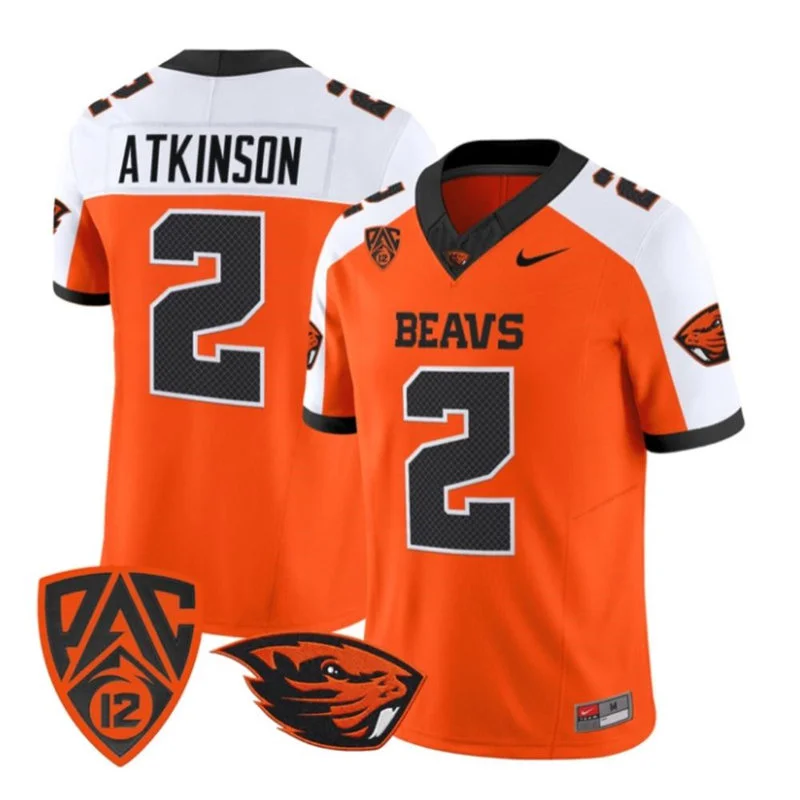 Oregon State Beavers #2 Braden Atkinson Orange White Football Gratitude Jersey