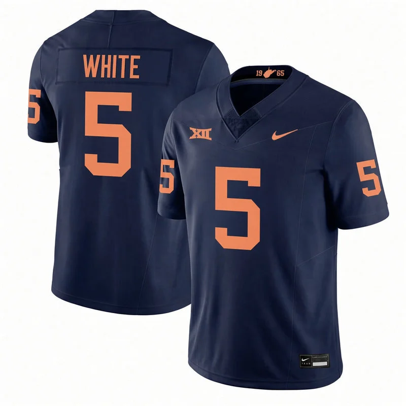 West Virginia Mountaineers #5 Pat White Navy 1965 Retro Football Jersey