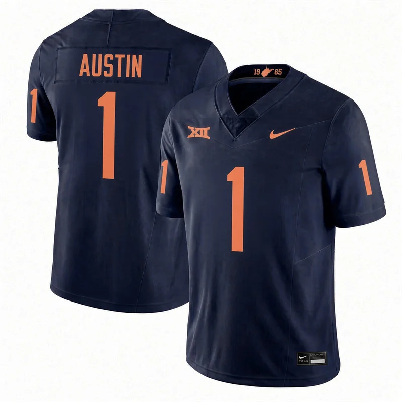 West Virginia Mountaineers #1 Tavon Austin Navy 1965 Retro Football Jersey