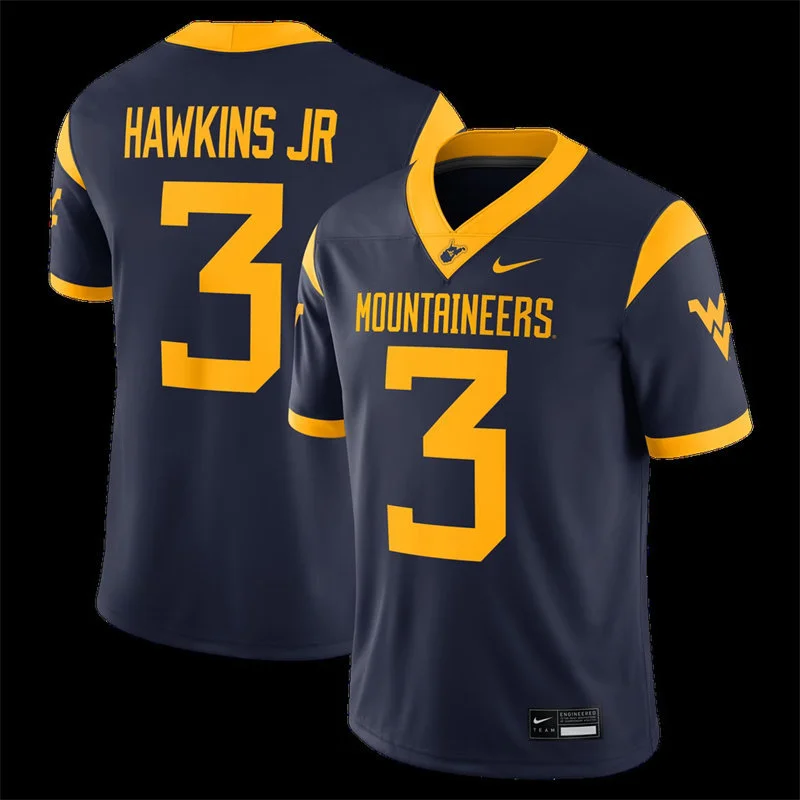 West Virginia Mountaineers #3 Michael Hawkins Jr. Navy Football Game Jersey