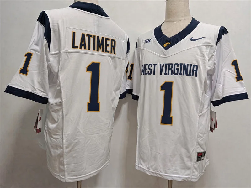 West Virginia Mountaineers #1 Amari Latimer White Football Game Jersey
