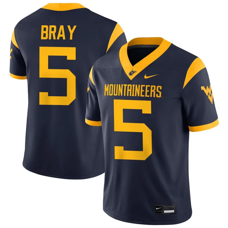 West Virginia Mountaineers #5 Jaden Bray Navy Football Game Jersey