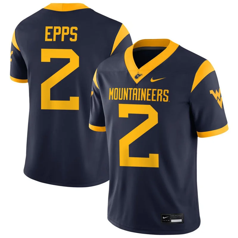 West Virginia Mountaineers #2 DJ Epps Navy Football Game Jersey