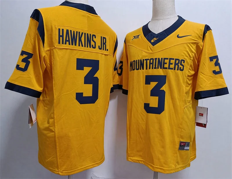 West Virginia Mountaineers #3 Michael Hawkins Jr. Gold Football Game Jersey