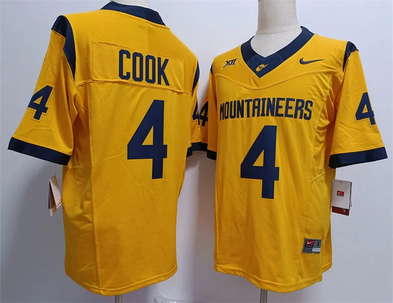 West Virginia Mountaineers #4 Cam Cook Gold Football Game Jersey