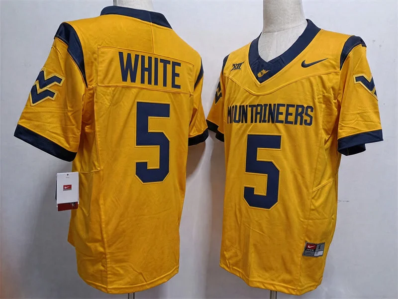 West Virginia Mountaineers #5 Pat White Gold Football Game Jersey