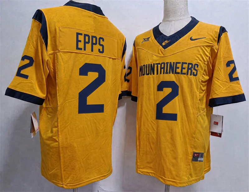 West Virginia Mountaineers #2 DJ Epps Gold Football Game Jersey