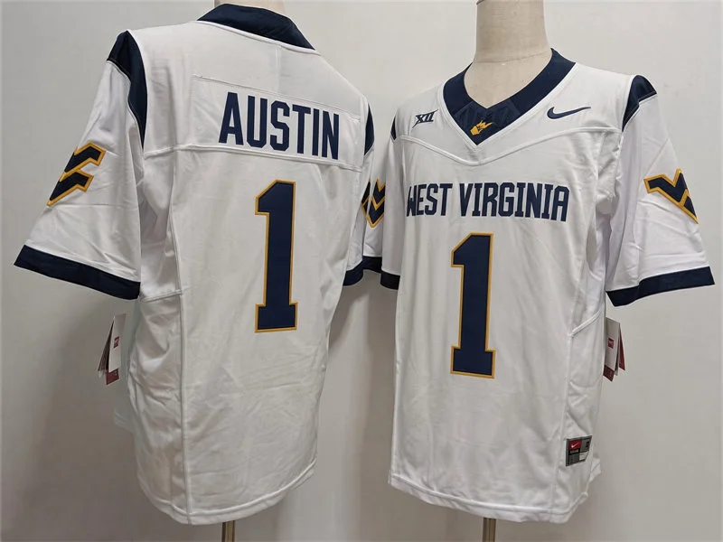 West Virginia Mountaineers #1 Tavon Austin White Football Game Jersey