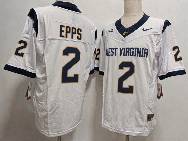 West Virginia Mountaineers #2 DJ Epps White Football Game Jersey