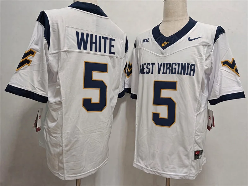 West Virginia Mountaineers #5 Pat White White Football Game Jersey
