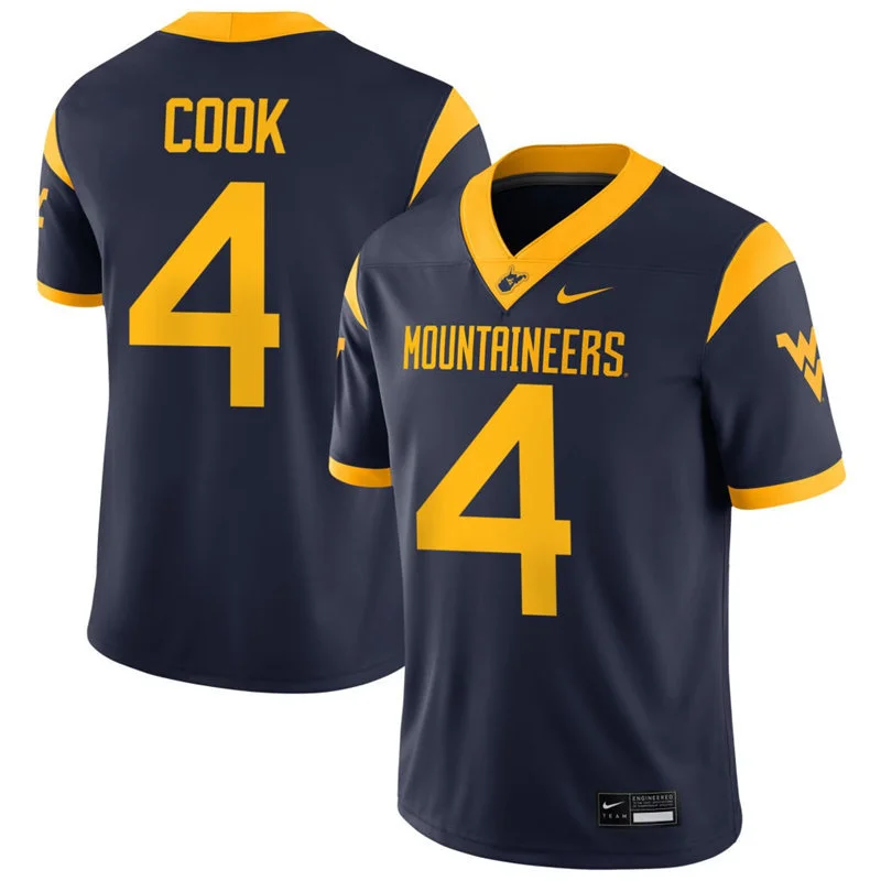 West Virginia Mountaineers #4 Cam Cook Navy Football Game Jersey