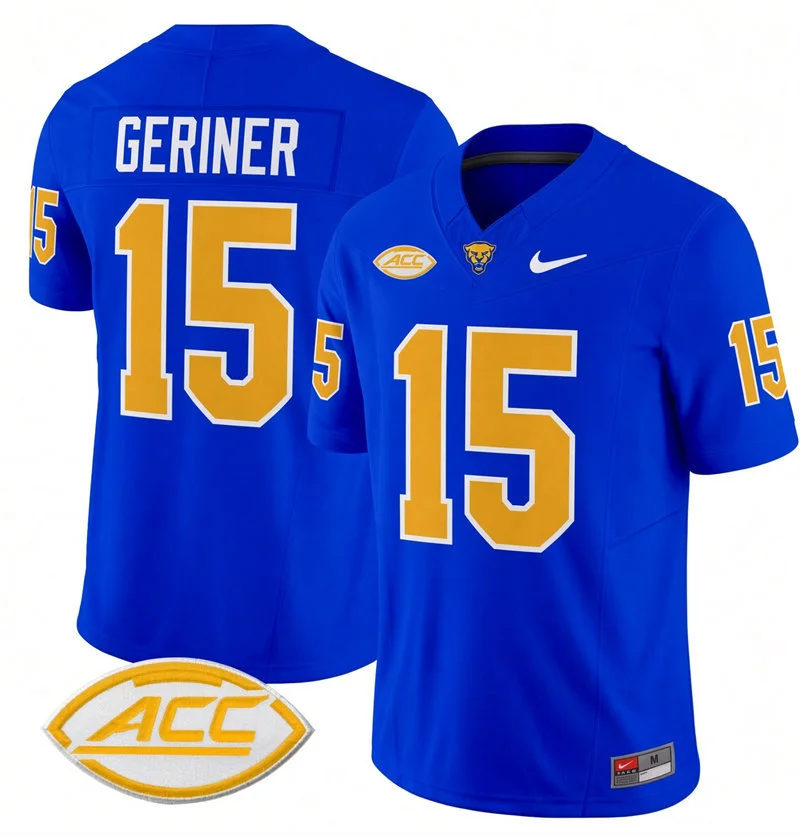 Pittsburgh Panthers #15 Holden Geriner Nike 2026 Royal College Football Game Jersey