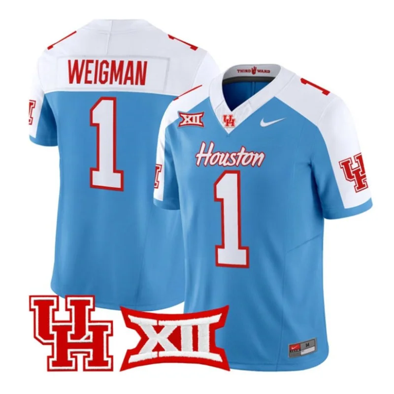 Houston Cougars #1 Conner Weigman Blue White Football Gratitude Jersey