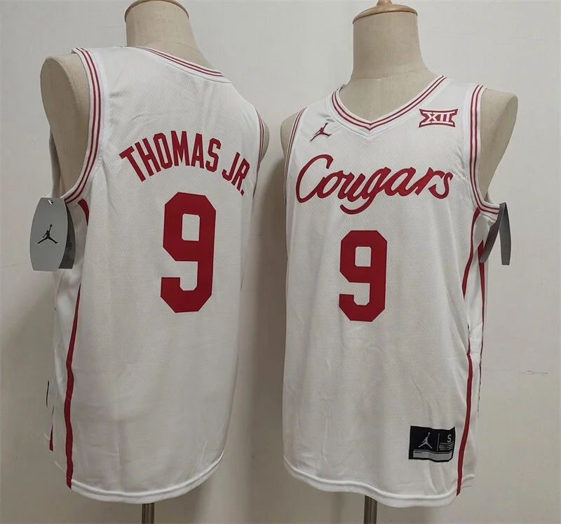 Houston Cougars #9 Dedan Thomas Jr. White Cougars Basketball Game Jersey
