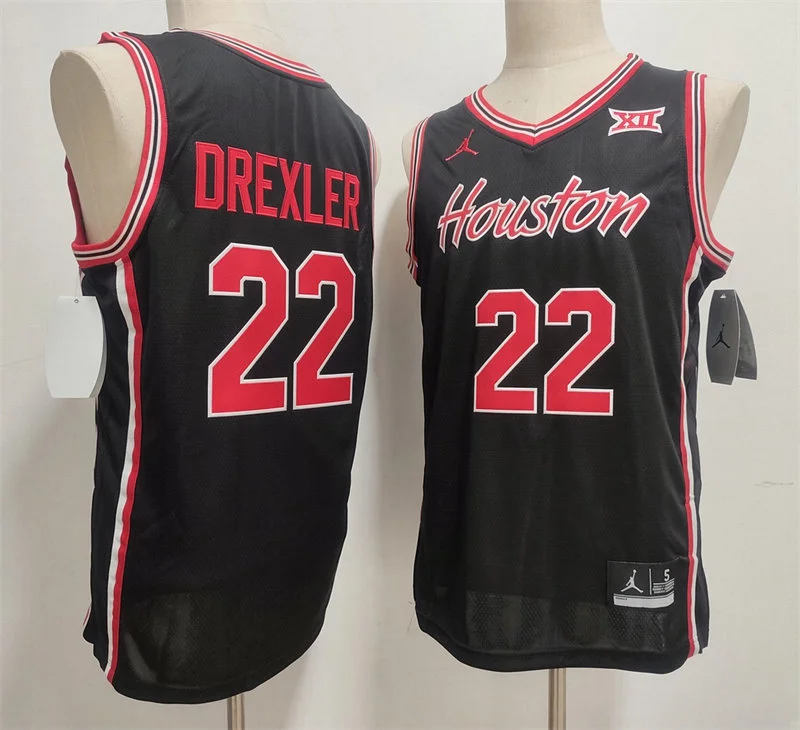 Houston Cougars Retried Player #22 Clyde Drexler Black Houston Basketball Game Jersey