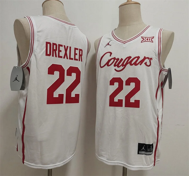 Houston Cougars Retried Player #22 Clyde Drexler White Cougars Basketball Game Jersey