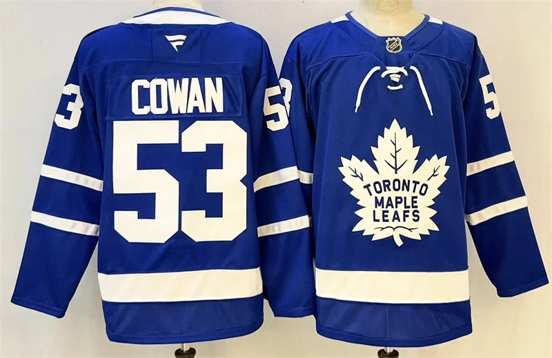 Men's Toronto Maple Leafs #53 Easton Cowan Fanatics Home Blue Premium Jersey
