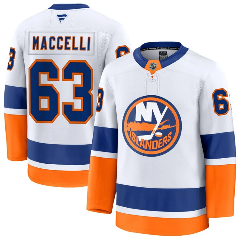 Mens New York Islanders #63 Matias Maccelli Fanatics Away White Premium Jersey