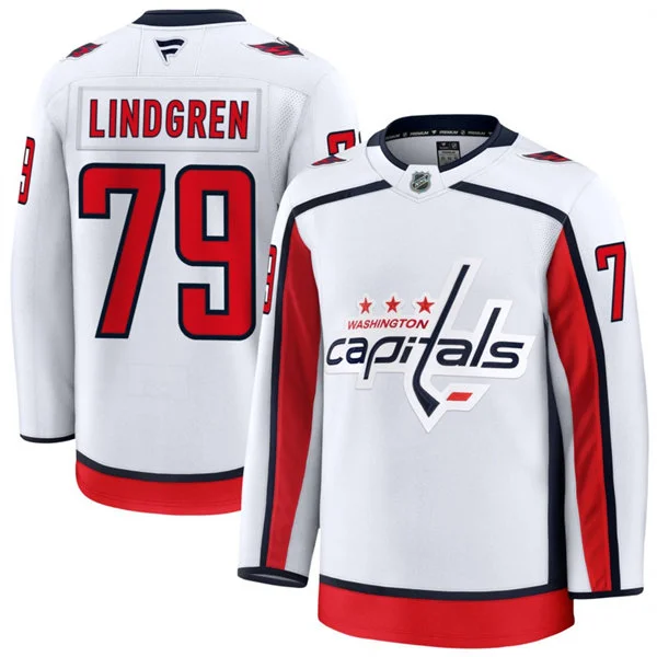 Men's Washington Capitals #79 Charlie Lindgren Fanatics Away White Premium Jersey