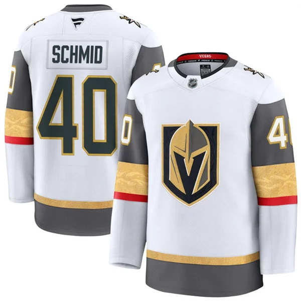 Mens Vegas Golden Knights #40 Akira Schmid Fanatics Away White Premium Jersey