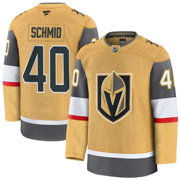 Mens Vegas Golden Knights #40 Akira Schmid Fanatics Gold Home Premium Jersey