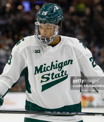 Michigan State Spartans #28 Cayden Lindstrom 2024 White Hockey Jersey