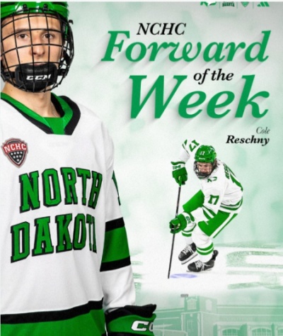 North Dakota Fighting Hawks #17 Cole Reschny 2026 White North Dakota College Hockey Game Jersey