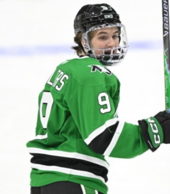 North Dakota Fighting Hawks #9 Will Zellers 2026 Green College Hockey Game Jersey