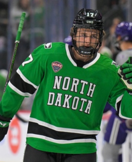 North Dakota Fighting Hawks #17 Cole Reschny 2026 Green College Hockey Game Jersey