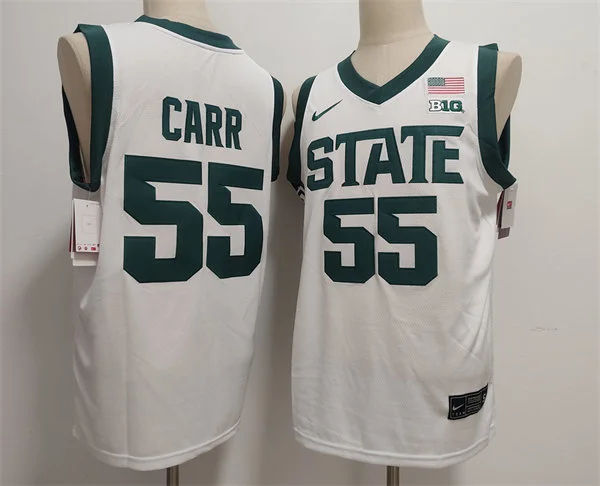Mens Michigan State Spartans #55 Coen Carr 2025 White Basketball Game Jersey