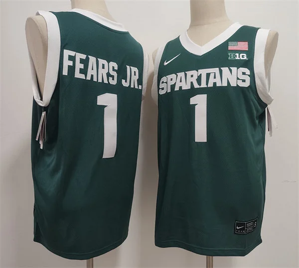 Mens Michigan State Spartans #1 Jeremy Fears Jr. 2025 Green Basketball Game Jersey