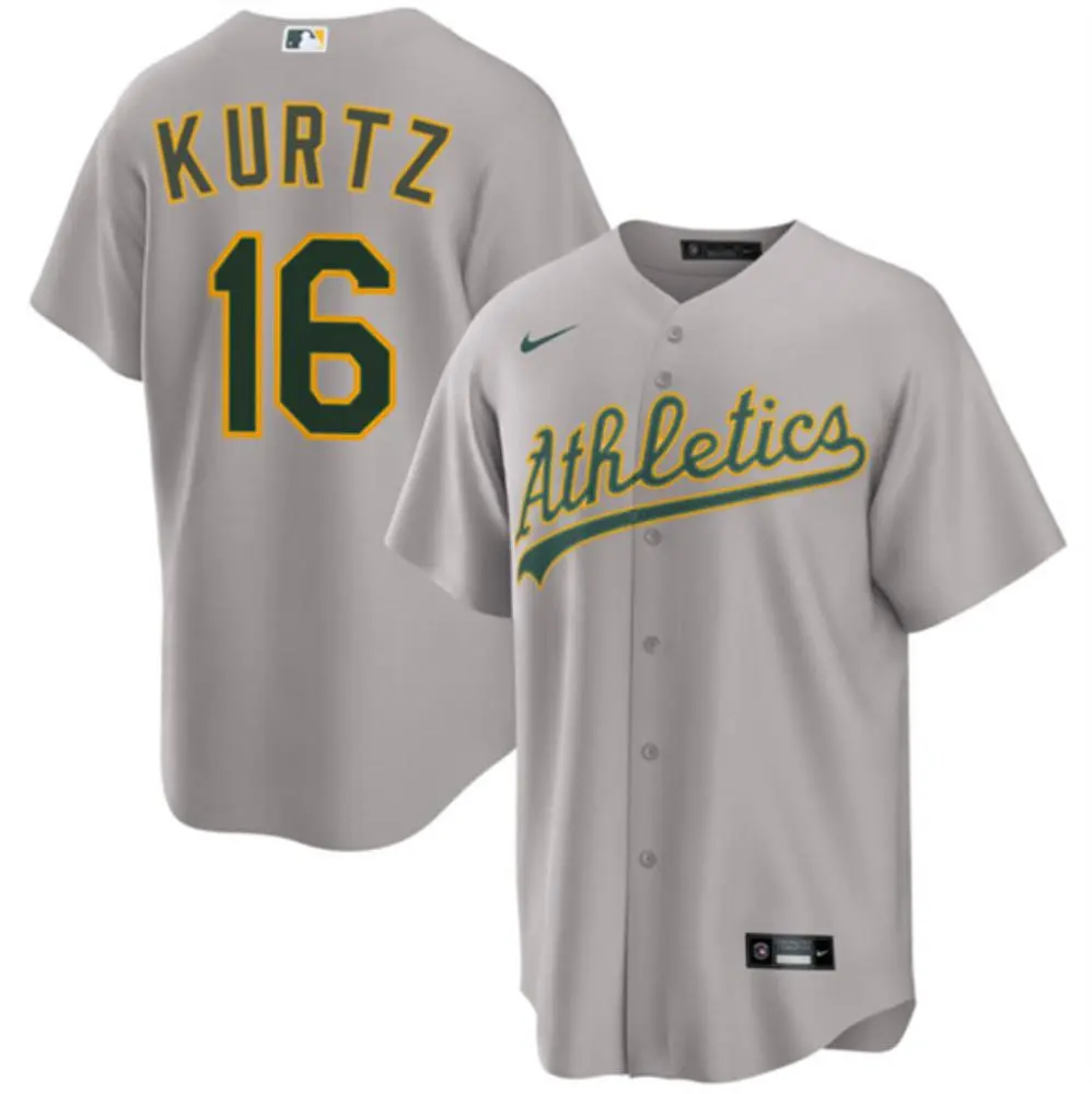 Men's Athletics #16 Nick Kurtz Nike 2025 Gray Road Limited Jersey