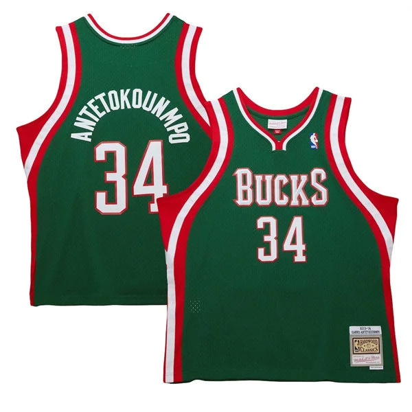 Milwaukee Bucks #34 Giannis Antetokounmpo Mitchell & Ness 2013-14 Hardwood Classics Swingman Jersey Hunter Green 