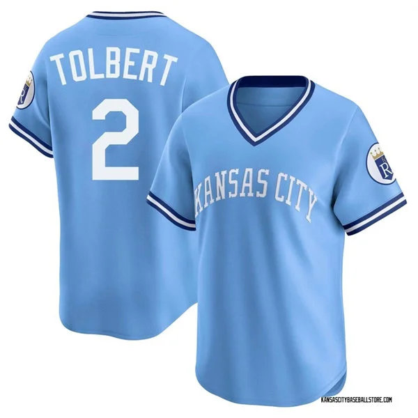 Mens Kansas City Royals #2 Tyler Tolbert Nike Light Blue Throwback Cooperstown Collection Limited Jersey