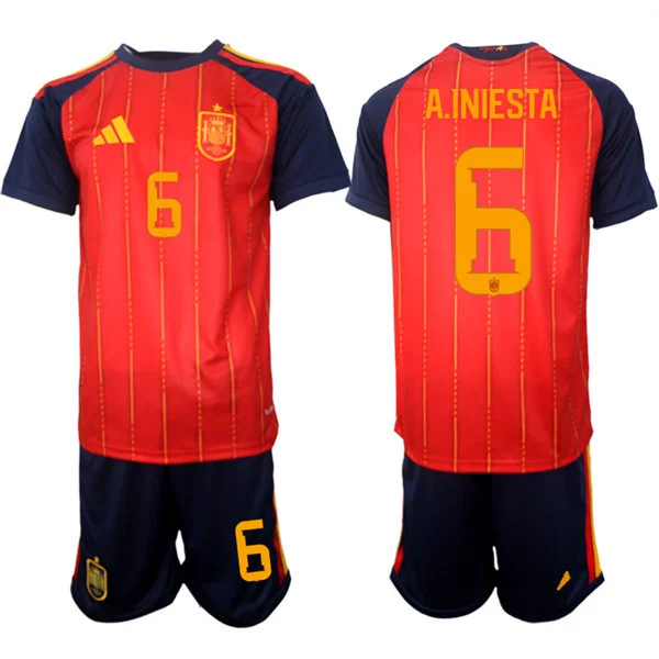 Mens Spain National Team #6 Andres Iniesta Home Red 2026 FIFA World Cup Soccer Jersey Kit